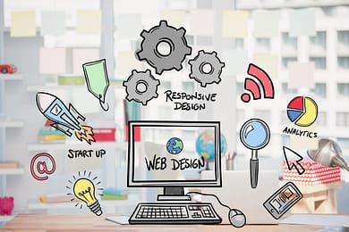 digital composite of business graphics with office background